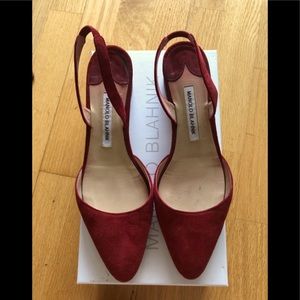 Red suede stacked heel Manolo Blahnik sling back *All Seasons* 39